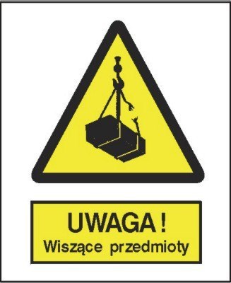 Znak Uwaga wiszące przedmioty 225x275 PB