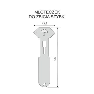 Zbijak - młoteczek do szybki z łańcuszkiem