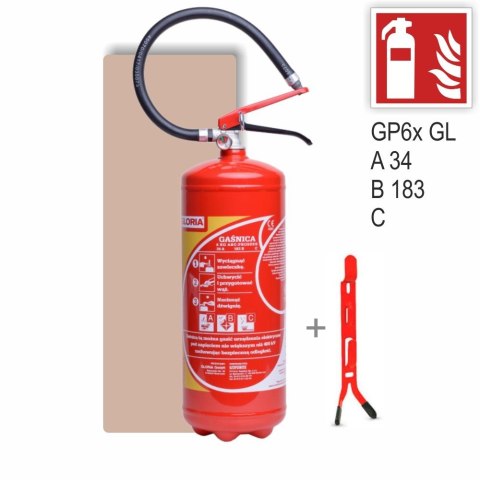 Zestaw Gaśnica proszkowa GP-6x ABC GL + wieszak + znak