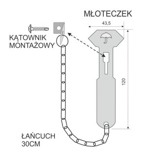 Zbijak - młoteczek do zbicia szybki z łańcuszkiem i uchwytem