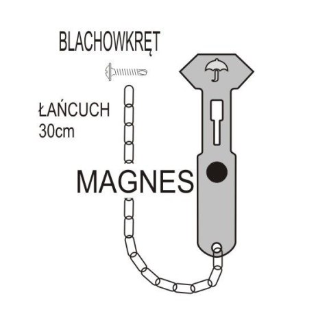 Zbijak - młoteczek do zbicia szybki z łańcuszkiem z magnesem