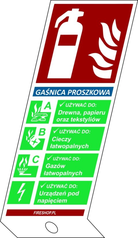 Znak 12S Gaśnica proszkowa z opisem 67x160 stojak